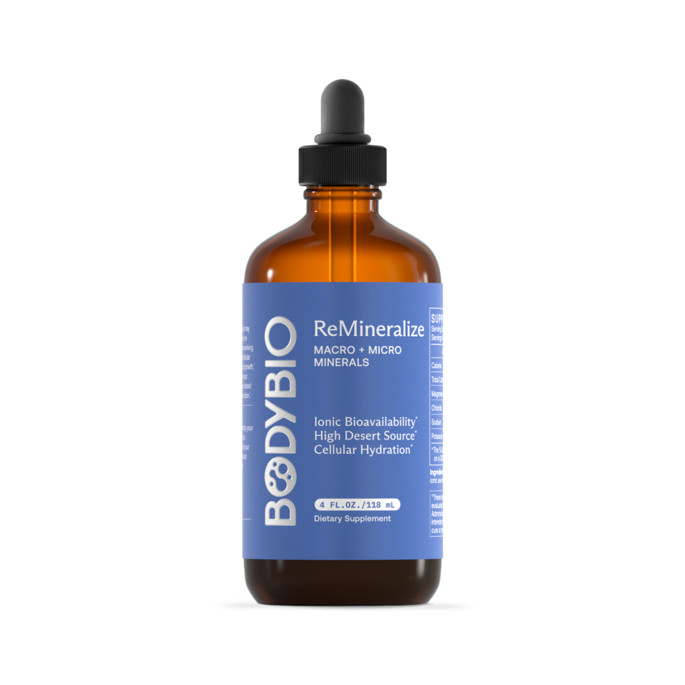 White bottle with blue label, labeled 'BODYBIO PC Liposomal Phospholipid Complex.'