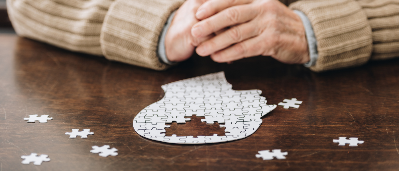 person looking at puzzle with a space missing for the brain