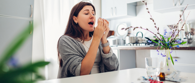 Blog of Spring Allergy Season: Natural & Effective Ways to Prepare which have image woman sneezing
