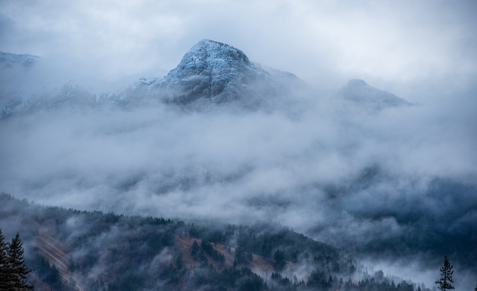 mountain shrouded in fog