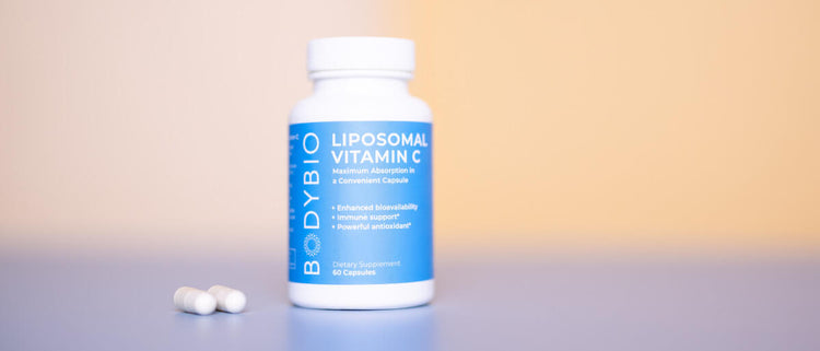 Blog of Liposomal Vitamin C: Benefits and Frequently Asked Questions which have image bottle of liposomal vitamin C from BodyBio